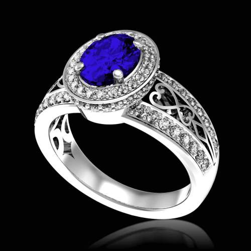 Tsarine Blue Sapphire White Gold Ring